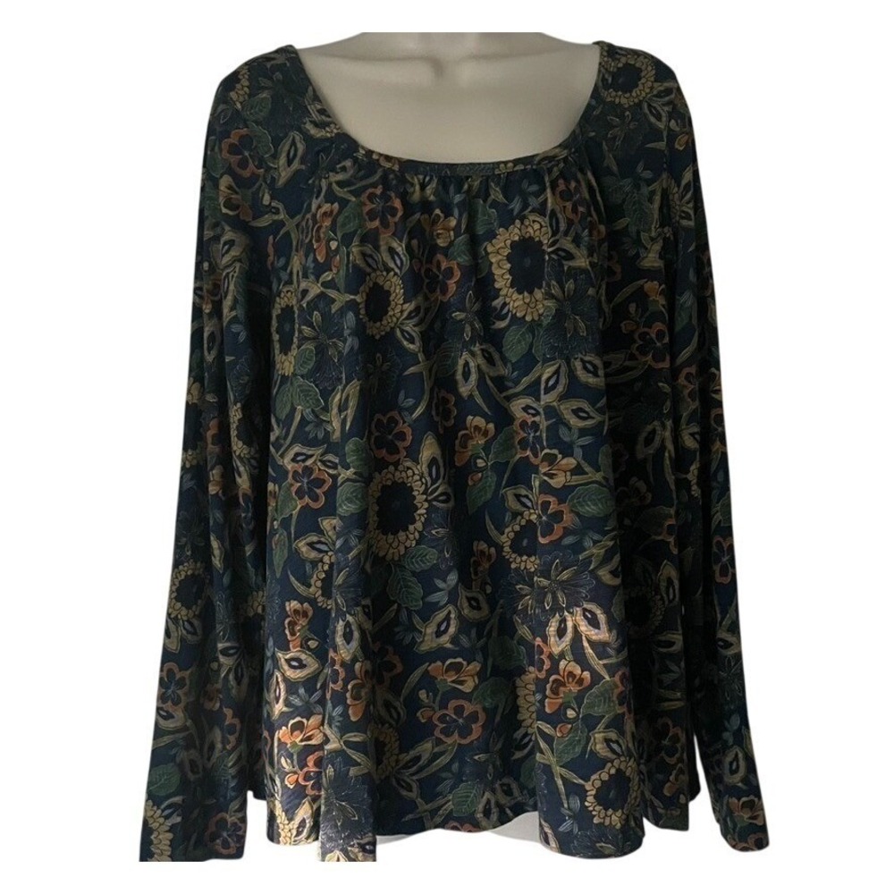 Natural Life Iris Dahlias Floral Boho Peasant Top 100%‎ Cotton M
